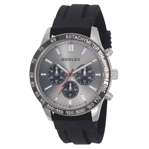 Mens Watch Black Band - Silver Face