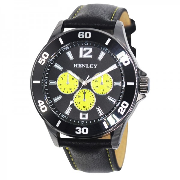 Mens Watch Black Band - Yellow