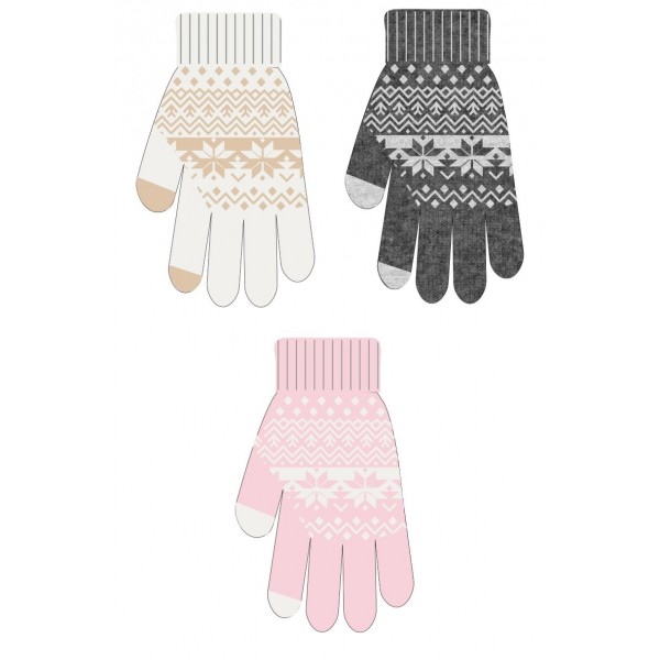 Ladies Fairisle Knitted Touchscreen Gloves  (12)