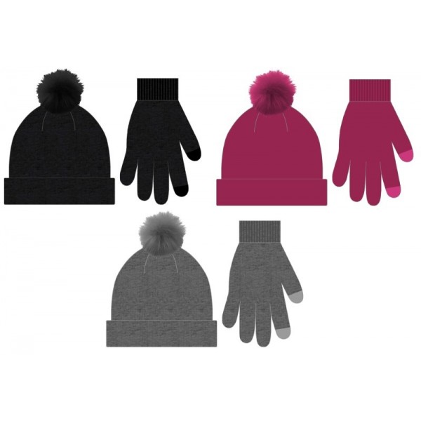 Ladies Bobble Hat & Touchscreen Gloves Set (12)