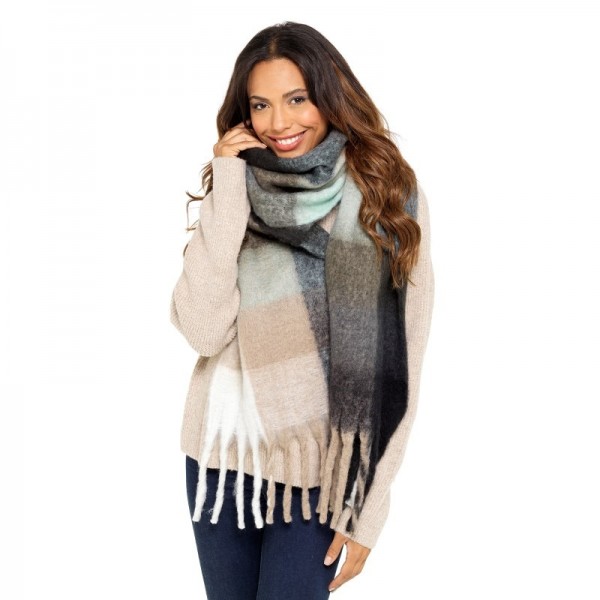 Ladies Aqua Check Chunky Scarf (6)