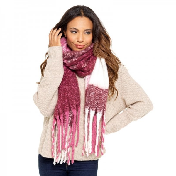 Ladies Pink Check Chunky Scarf (6)