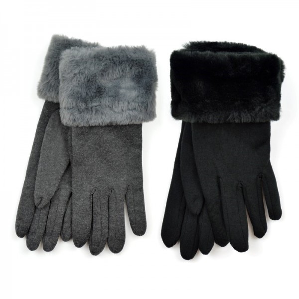 Ladies Gloves With Faux Fur Cuffs (12)