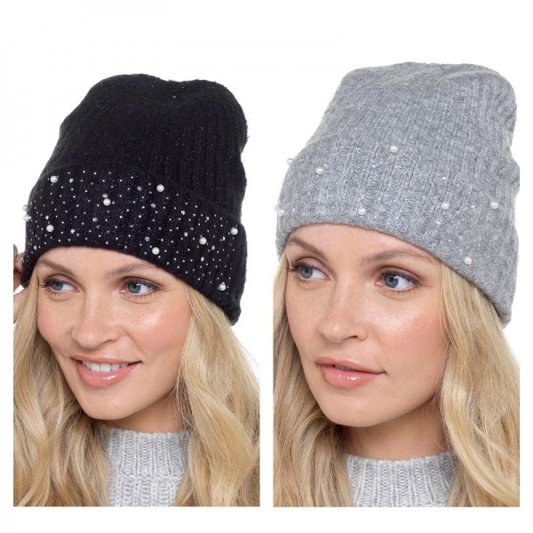 Ladies Rib Hat With Sequin Turn Up (12)