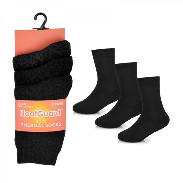 Kids 3pk Thermal Black Plain Socks (Zero Vat) (12)