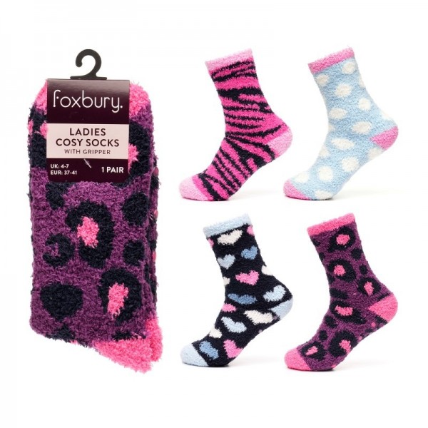 Ladies Single Pair Cosy Socks With Gripper (12)