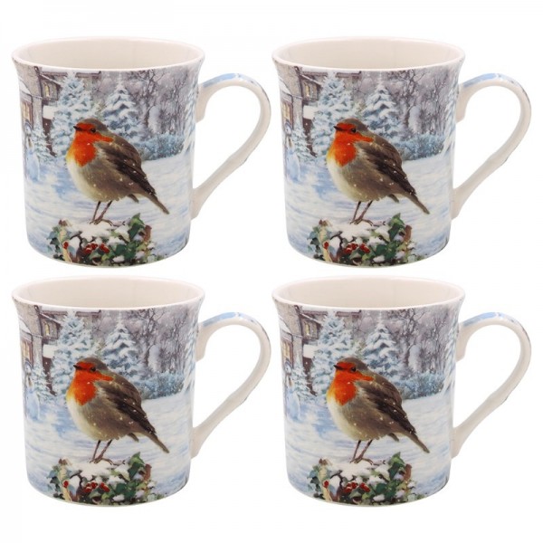 Christmas Robins Mugs Set Of 4 (3) 