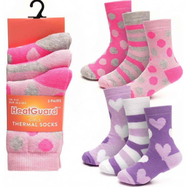 Girls 3pk Thermal Design Socks (Zero Vat) (12)