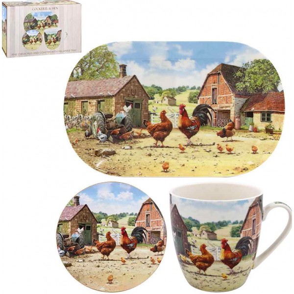 Cockerel & Hen Mug,coaster &tray (6)