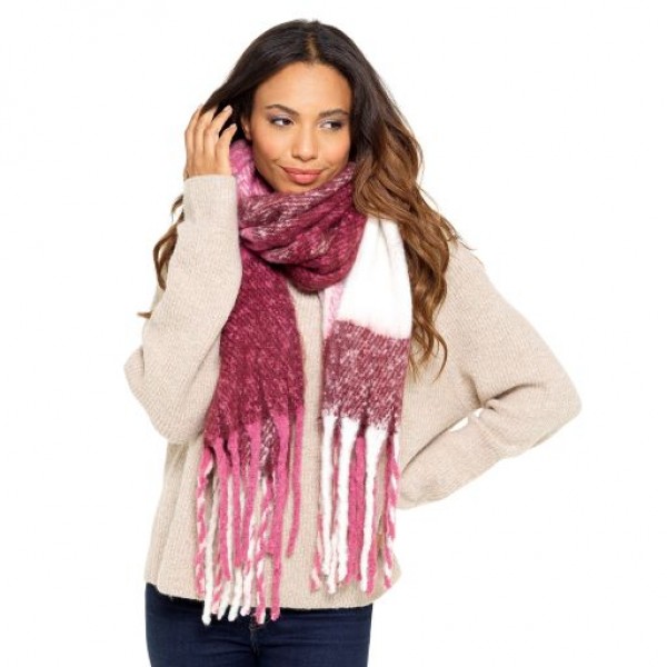 LADIES PINK CHECK CHUNKY SCARF - 6